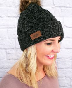 Snow Day Fleece Lined Knit Multi Charcoal Pom Pom Beanie Hat