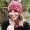 Snow Day Fleece Lined Knit Multi Pink Pom Pom Beanie Hat