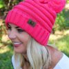 Snowball Fight Knit Pink Pom Pom Beanie Hat