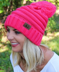 Snowball Fight Knit Pink Pom Pom Beanie Hat