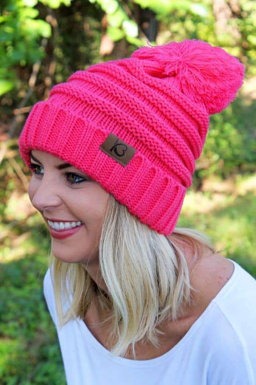 Snowball Fight Knit Pink Pom Pom Beanie Hat