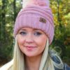 Snowball Fight Knit Rose Pom Pom Beanie Hat