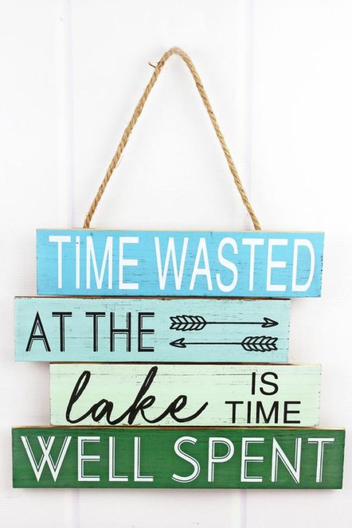 Time Wasted At the Lake Is Time Well Spent 12" x 15" Wood Slat Wall Sign