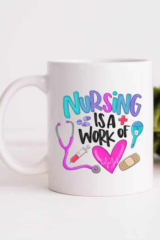 Nursing Is A Work Of Heart 15 oz White Ceramic Mug