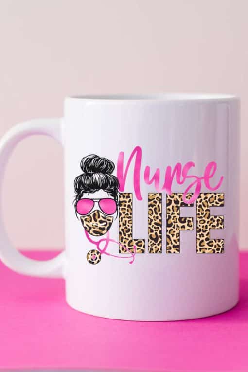 Nurse Life Leopard 11 oz White Ceramic Mug