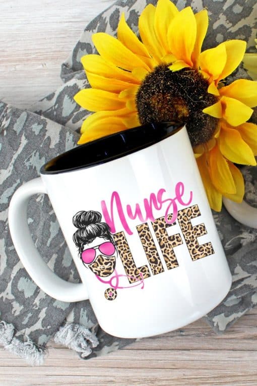 Nurse Life Leopard 15 oz Black and White Ceramic Mug