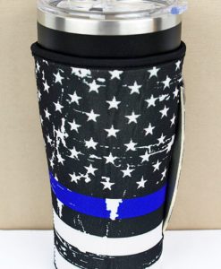 Thin Blue Line Flag Tumbler Cooler Holder