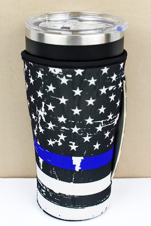 Thin Blue Line Flag Tumbler Cooler Holder