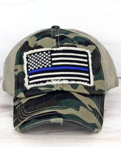 Distressed Camo Thin Blue Line Flag Mesh Adjustable Hat