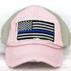 Distressed Rose Thin Blue Line Flag Mesh Adjustable Hat