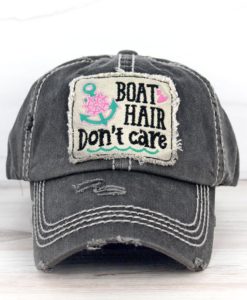 Boat Hair Don't Care Distressed Black Adjustable Hat