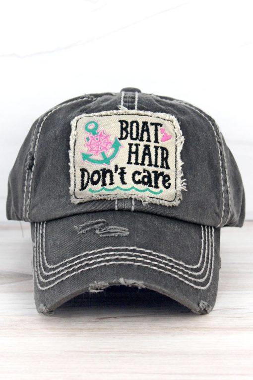 Boat Hair Don't Care Distressed Black Adjustable Hat