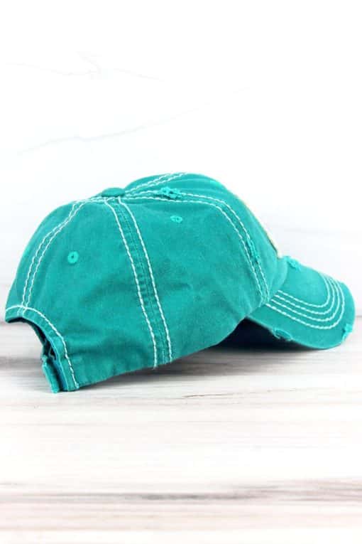 Boat Hair Don't Care Distressed Turquoise Adjustable Hat - Image 2