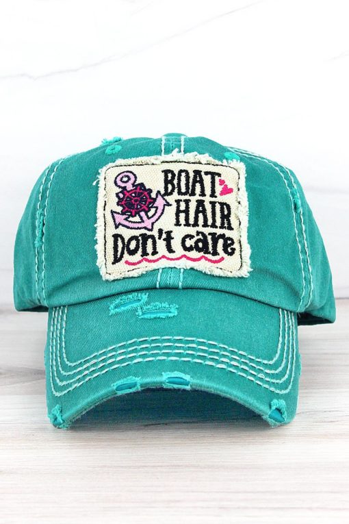 Boat Hair Don't Care Distressed Turquoise Adjustable Hat
