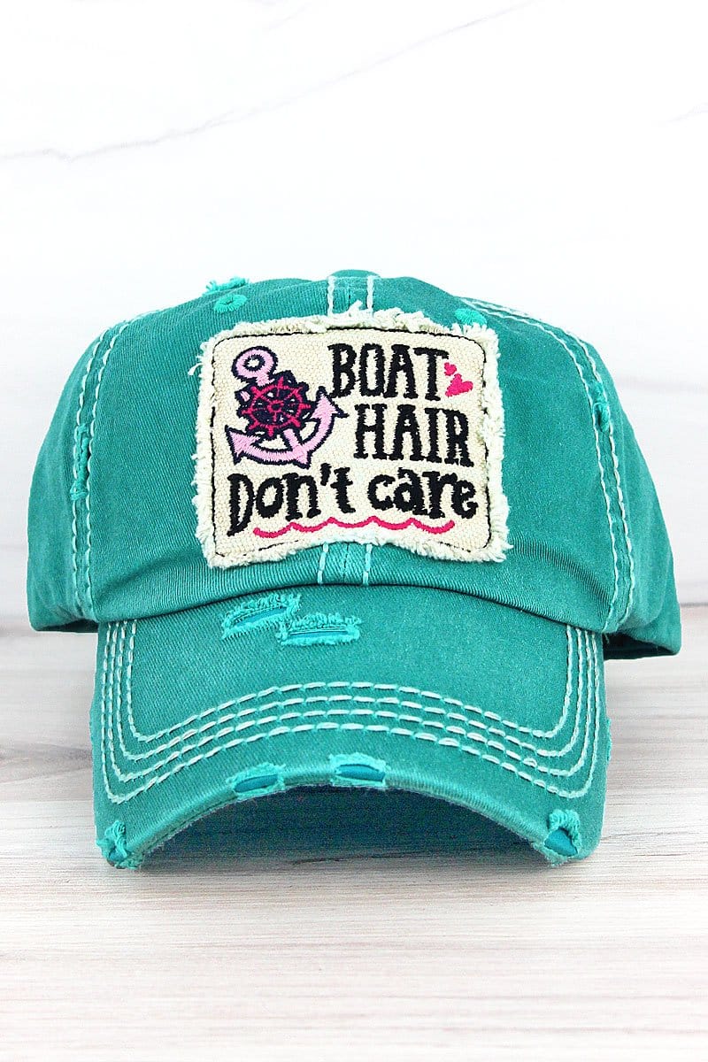 Boat Hair Don't Care Distressed Turquoise Adjustable Hat