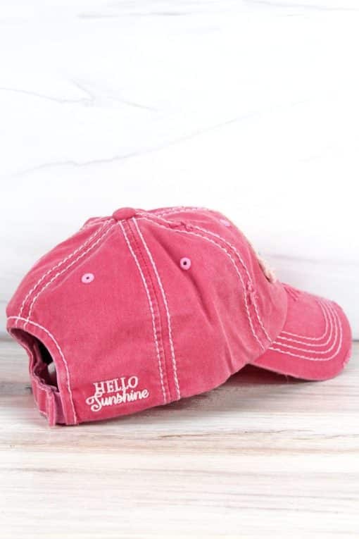 Hello Sunshine Distressed Salmon Adjustable Hat - Image 2
