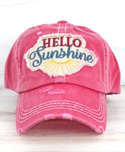 Hello Sunshine Distressed Salmon Adjustable Hat