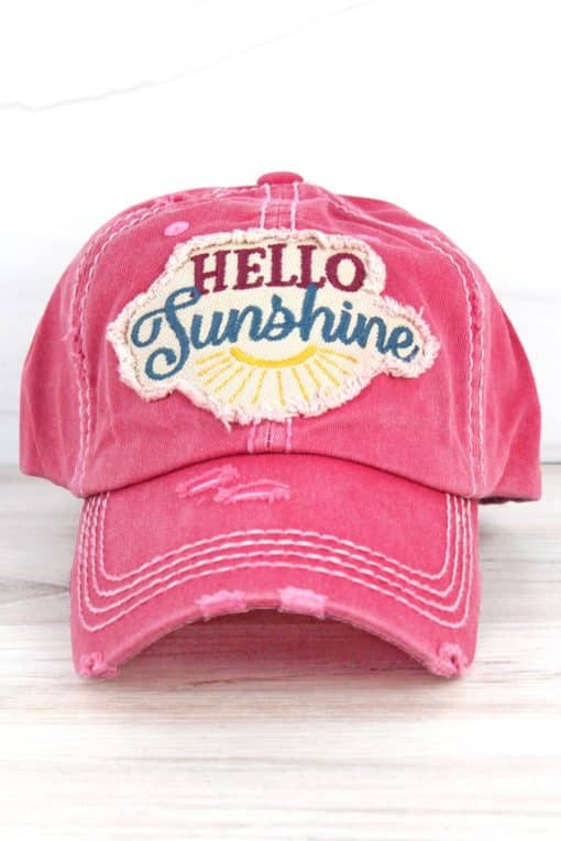 Hello Sunshine Distressed Salmon Adjustable Hat