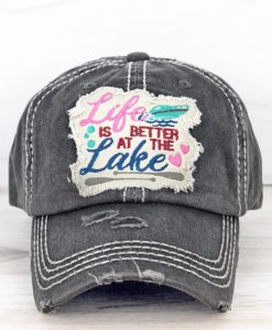 Life Is Better At The Lake Distressed Black Adjustable Hat