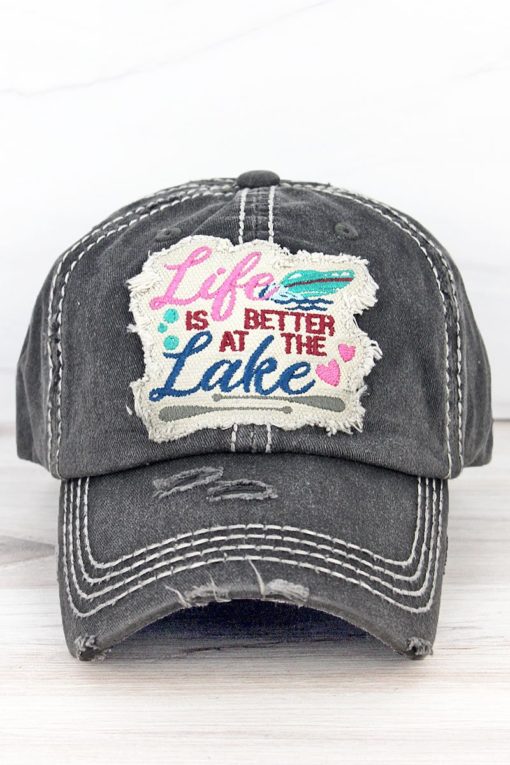 Life Is Better At The Lake Distressed Black Adjustable Hat