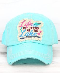 Life Is Better At The Lake Distressed Mint Blue Adjustable Hat