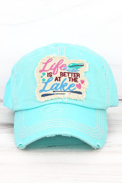 Life Is Better At The Lake Distressed Mint Blue Adjustable Hat
