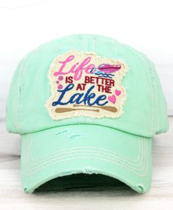 Life Is Better At The Lake Distressed Mint Green Adjustable Hat