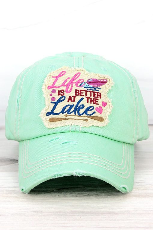 Life Is Better At The Lake Distressed Mint Green Adjustable Hat