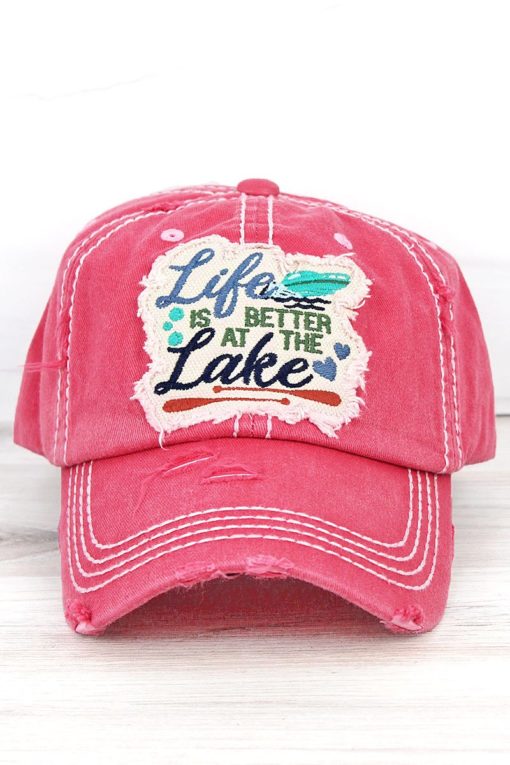 Life Is Better At The Lake Distressed Salmon Adjustable Hat