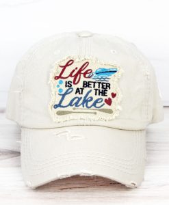 Life Is Better At The Lake Distressed Stone Adjustable Hat