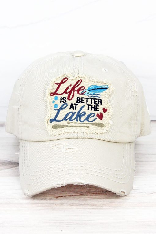 Life Is Better At The Lake Distressed Stone Adjustable Hat