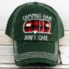 Camping Hair Don't Care Camper Distressed Pine Green Adjustable Hat