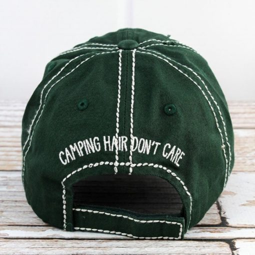 Camping Hair Don't Care Camper Distressed Pine Green Adjustable Hat - Image 3