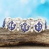 Distressed Navy Anchor and Silvertone Stretch Bracelet