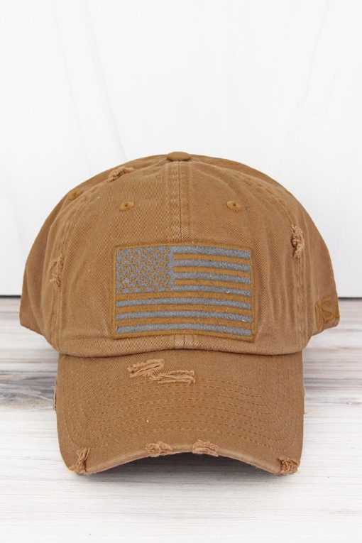 Distressed Timber Brown Subdued Tactical Flag Adjustable Hat
