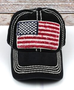 Distressed Black American Flag Adjustable Hat