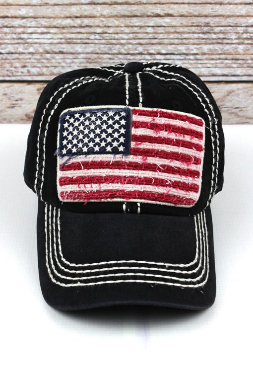 Distressed Black American Flag Adjustable Hat