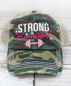 Distressed Camo Strong Is Beautiful Mesh Adjustable Hat