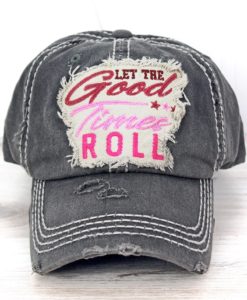 Distressed Black Let The Good Times Roll Adjustable Hat