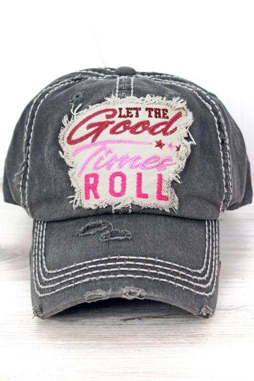 Distressed Black Let The Good Times Roll Adjustable Hat