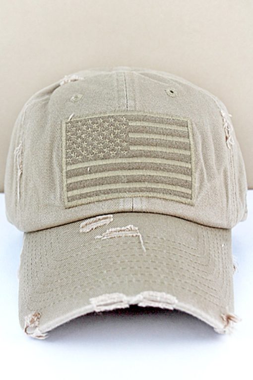 Distressed Khaki Subdued Tactical Flag Adjustable Hat