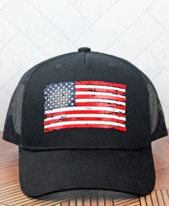 Black With American Flag Adjustable Mesh Hat