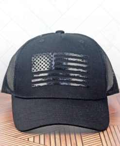 Black With Black Flag Adjustable Mesh Hat