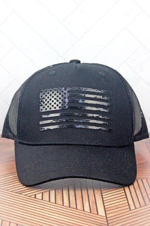 Black With Black Flag Adjustable Mesh Hat