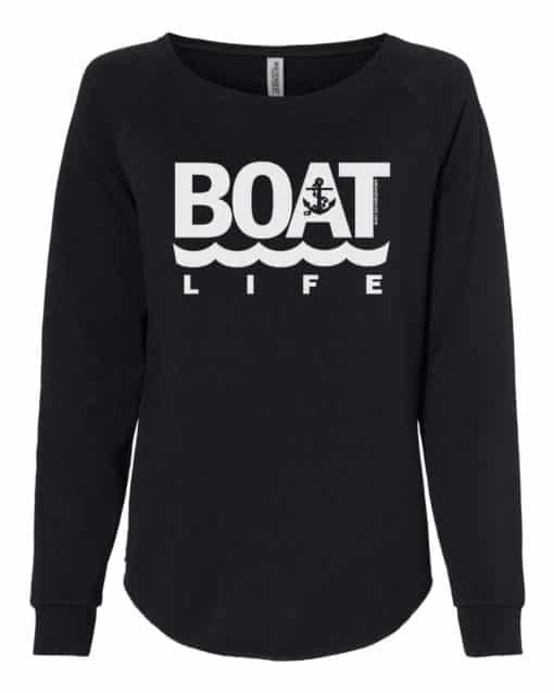 Boat Life Women's Black Crew Soft Wave Wash Sweatshirt