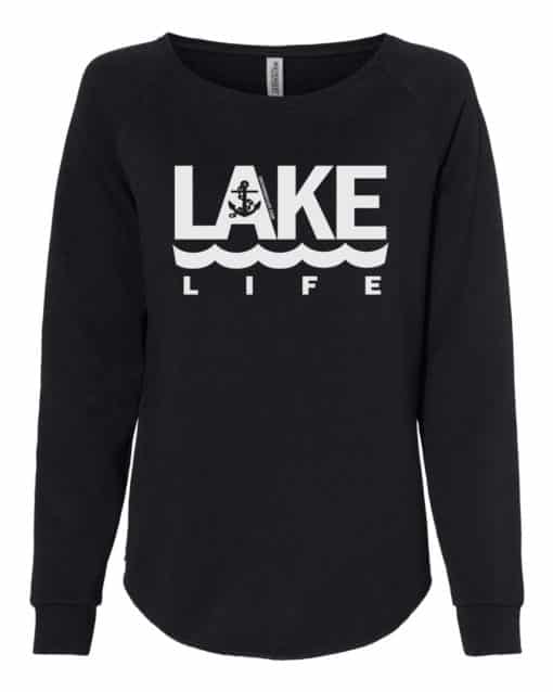 Lake Life Anchor Women's Black Crew Soft Wave Wash Sweatshirt
