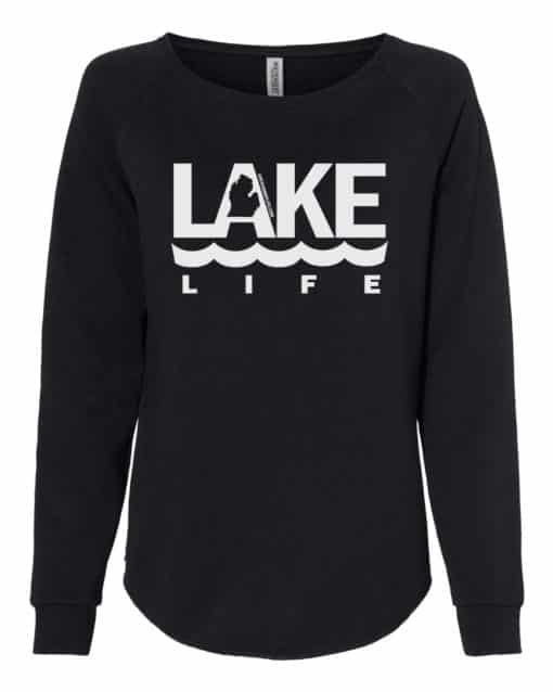 Michigan Lake Life Women's Black Crew Soft Wave Wash Sweatshirt