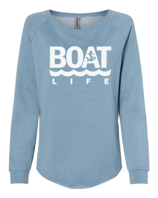 Boat Life Women's Misty Blue Crew Soft Wave Wash Sweatshirt