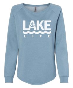 Lake Life Anchor Women's Misty Blue Crew Soft Wave Wash Sweatshirt