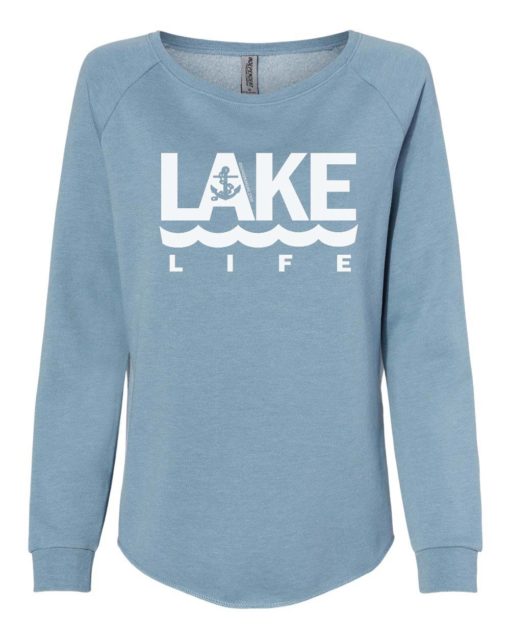 Lake Life Anchor Women's Misty Blue Crew Soft Wave Wash Sweatshirt